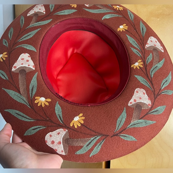 Luna Bloom Mushrooms Leafs Flowers Hand Painted Hat EUC - Picture 2 of 11
